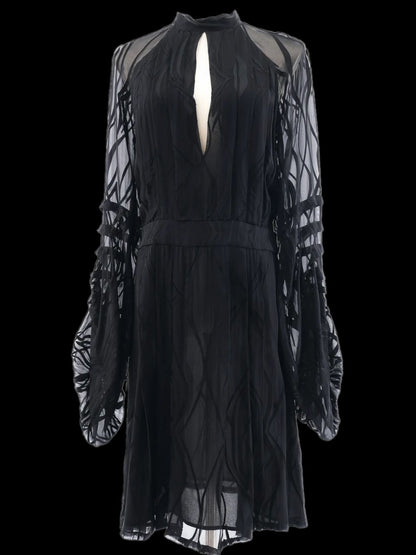 Excellent Barbara Bui Black Sheer Dress Size M with Long Sleeves