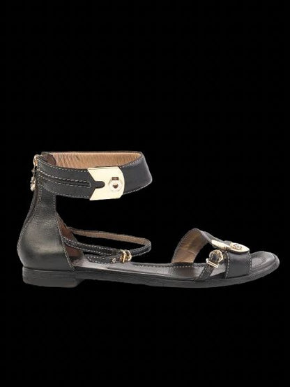 Excellent Fabi Black Leather Sandals Size 38 with Gold Accents