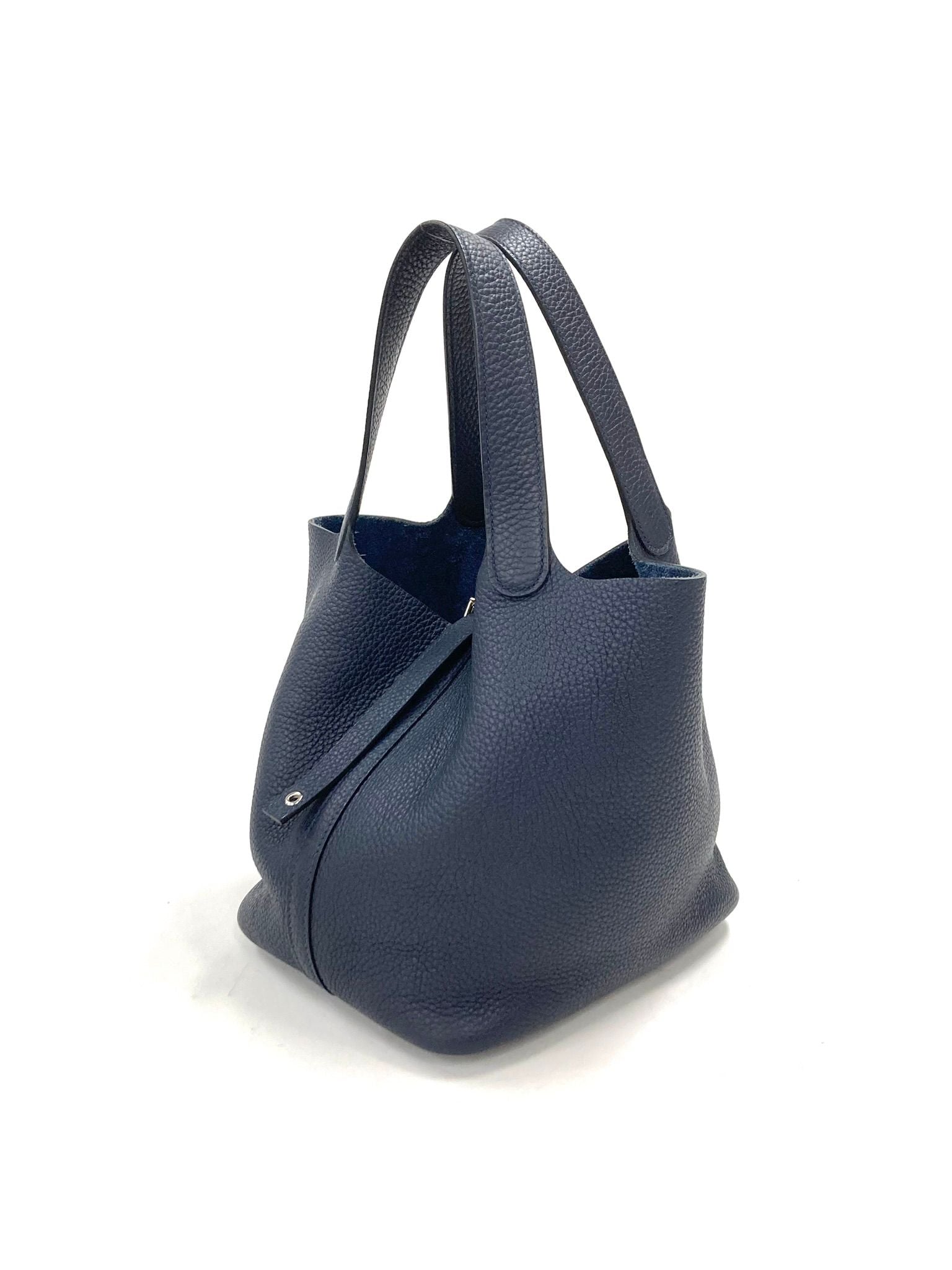 Hermes Navy Picotin MM,Taurillon Clemence PHW  Y Stamp