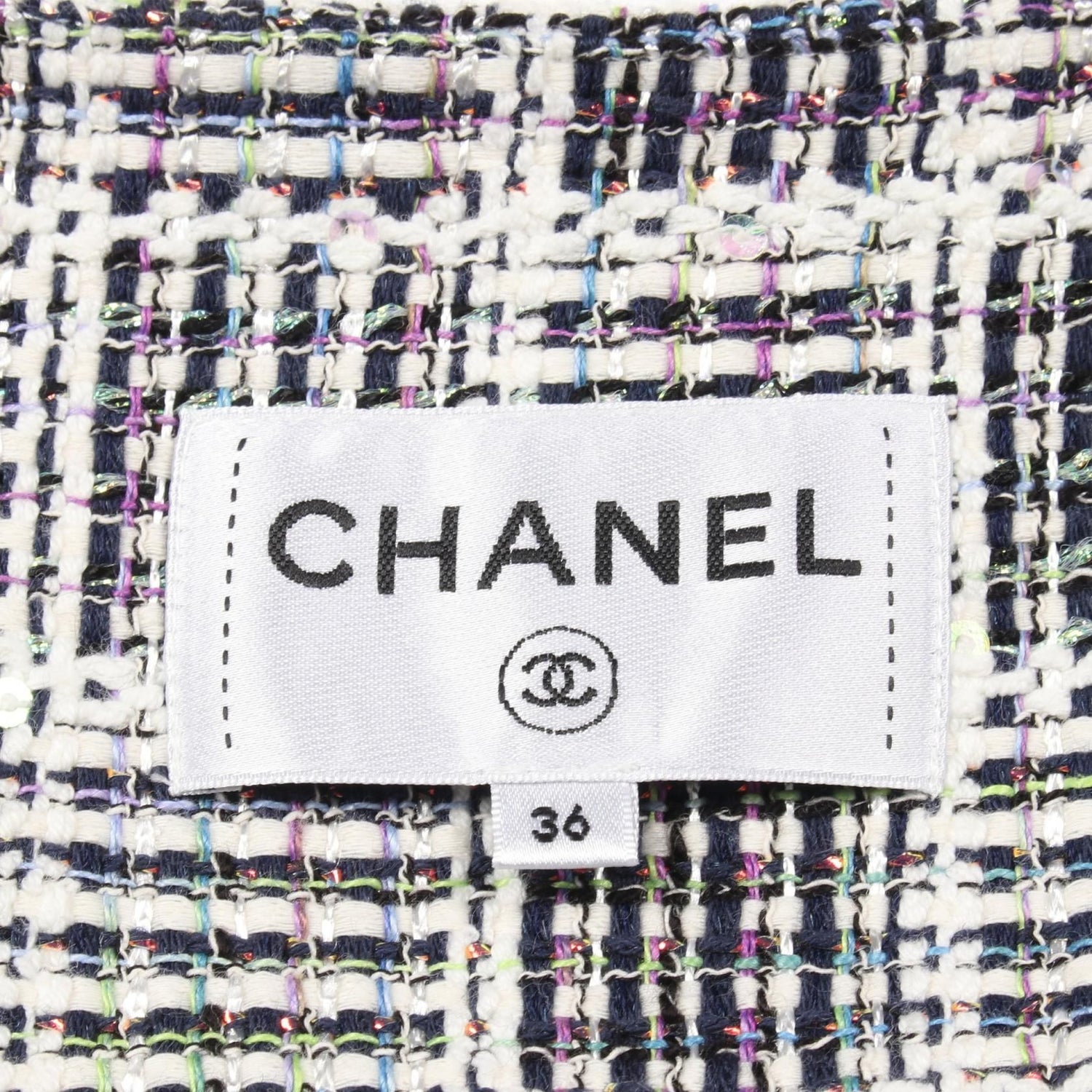 Chanel White Navy Multicolor Coco Mark Dress Fabric P 58812