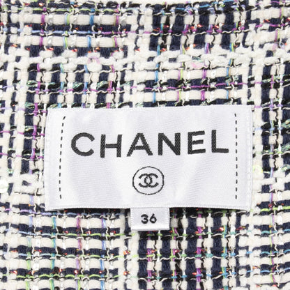 Chanel White Navy Multicolor Coco Mark Dress Fabric P 58812