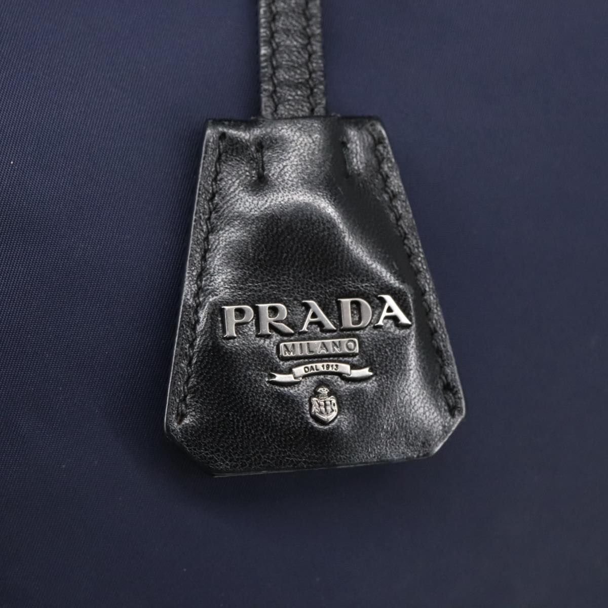 Prada Hand Bag Nylon Navy Silver Auth