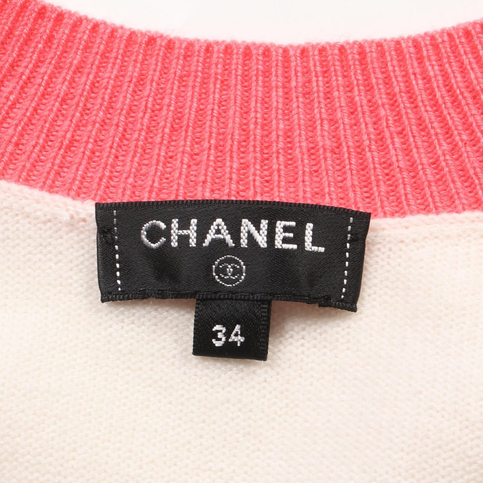 Chanel White Pink Knit Cashmere P 61425k 46799
