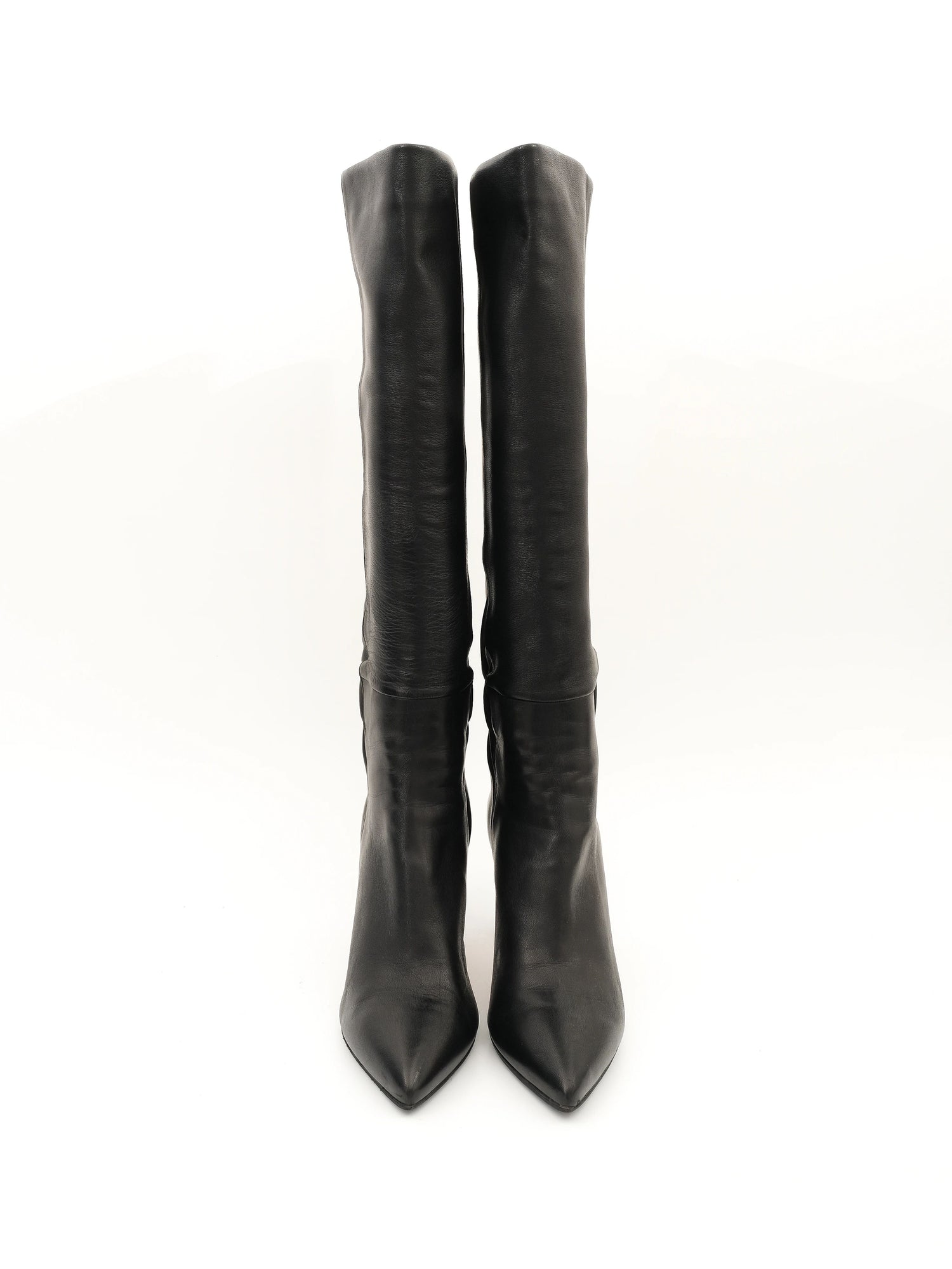 Excellent Santoni Black Leather Knee-High Boots Size 36