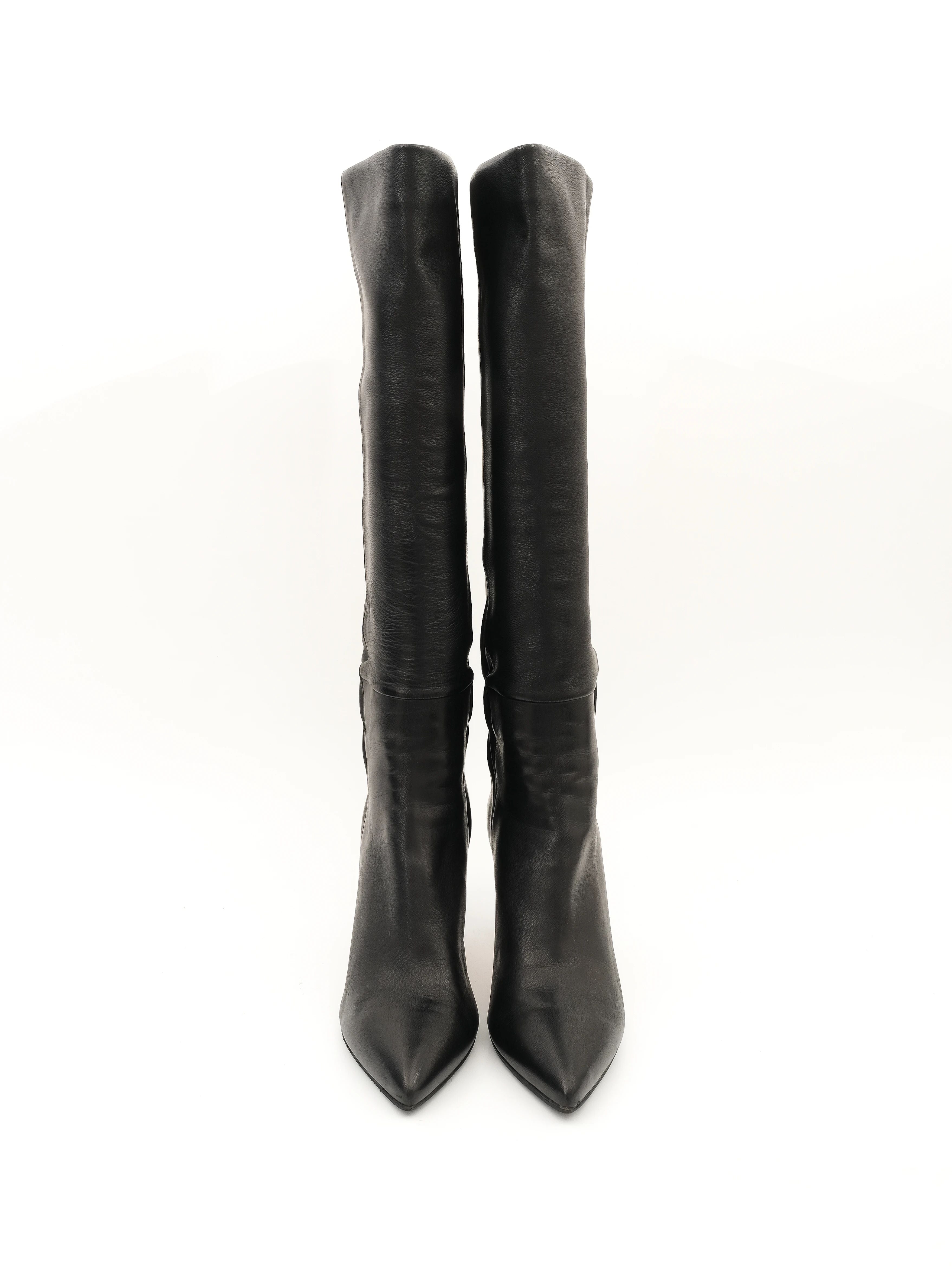 Excellent Santoni Black Leather Knee-High Boots Size 36