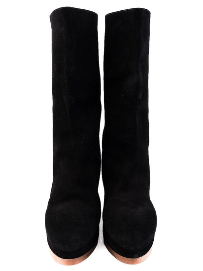 Jil Sander Black Genuine Suede Wedge Boots Size 37 Perfect Condition