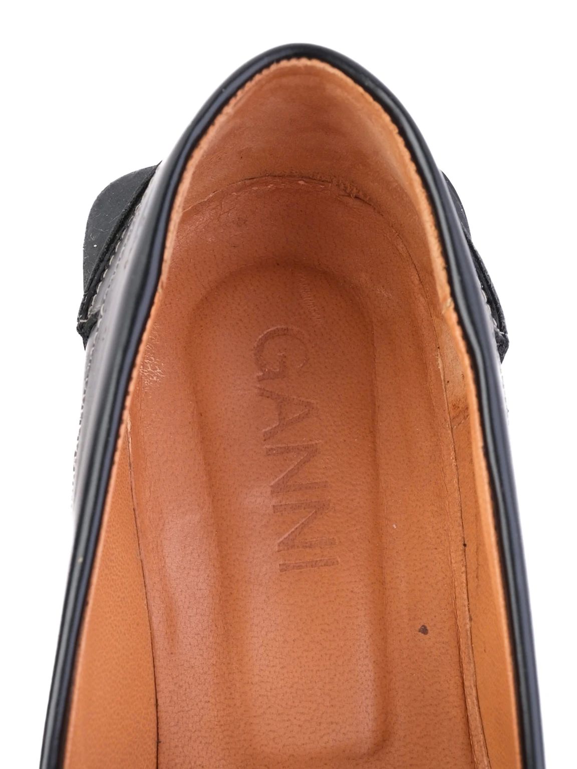 NEW Ganni Black Leather Loafers with Metal Detail Size N/A