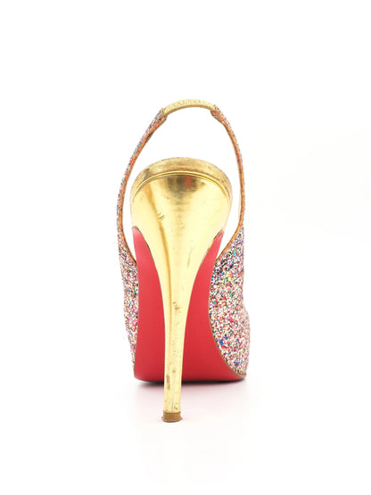 Good Condition Christian Louboutin Glitter Slingback Peep-Toe Heels Size 40