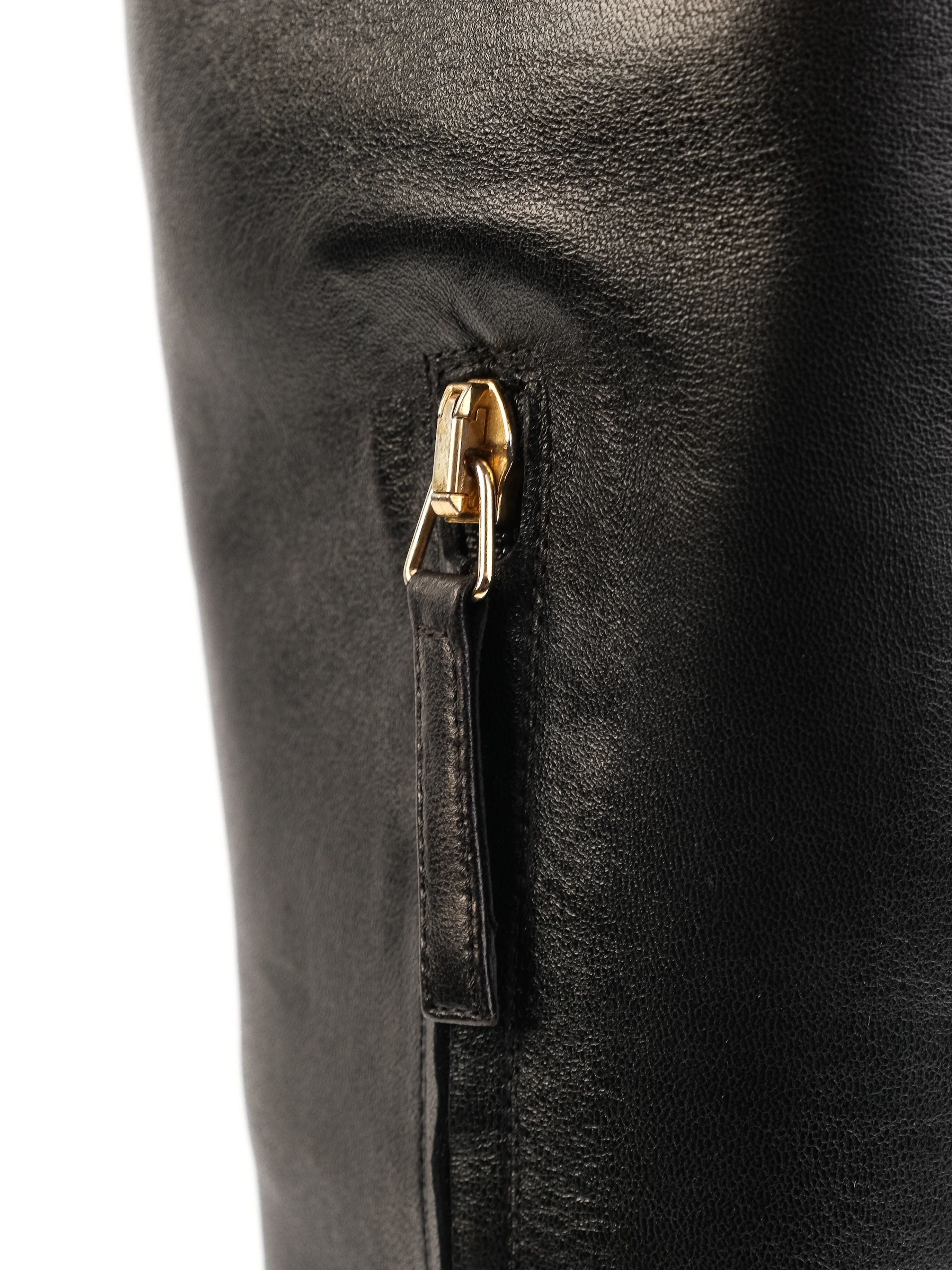 Gianmarco Lorenzi Black Leather Thigh-High Stiletto Boots Size 38