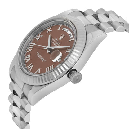 Rolex Day-date II President 18K White Gold Bronze Havana Roman Dial Watch 218239