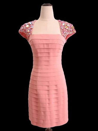 EXCELLENT Sherri Hill Pink Dress Size S with Beaded Embellishments