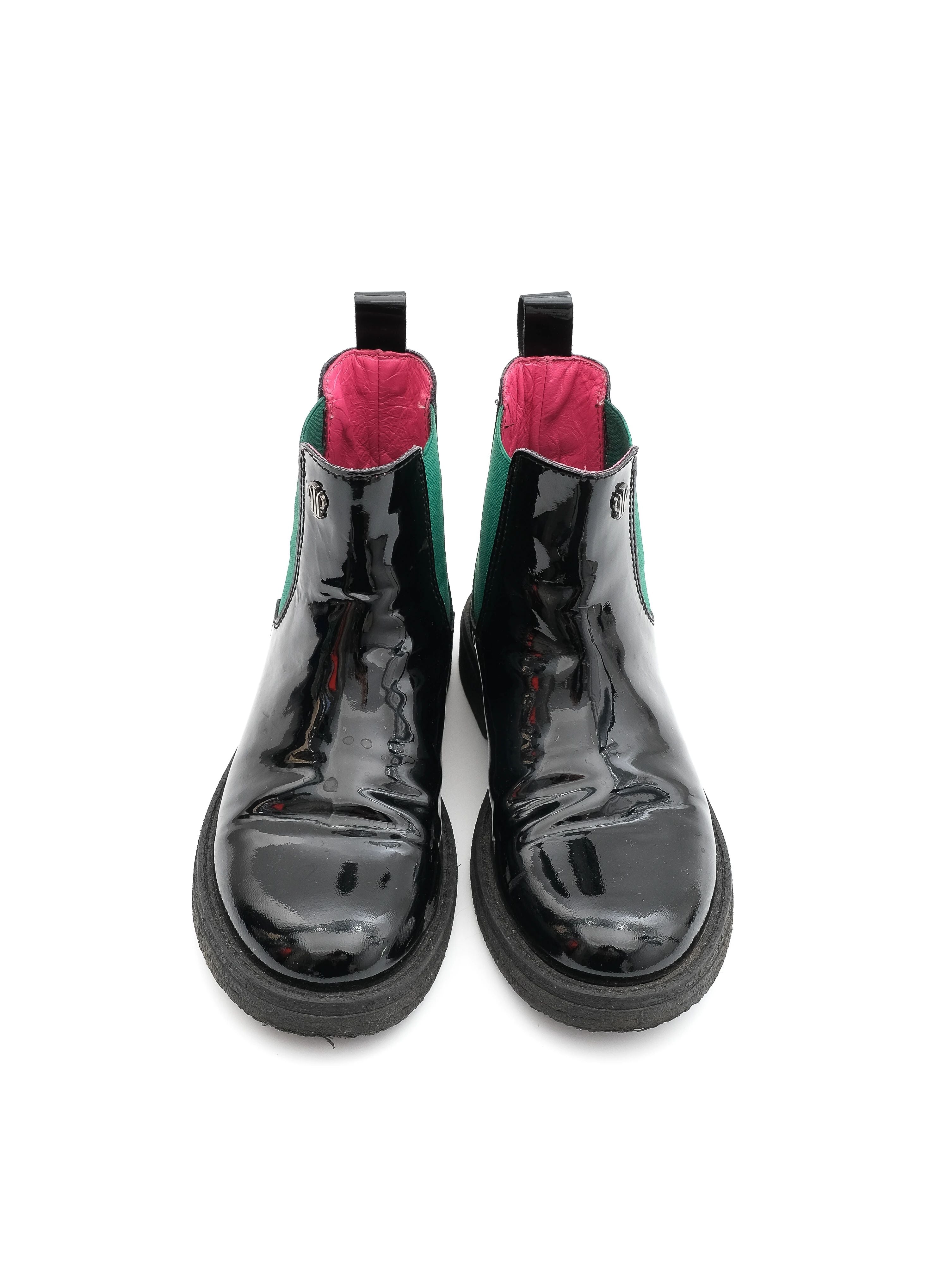 Perfect Black Leather Chelsea Boots for Kids with Green Elastic Panels