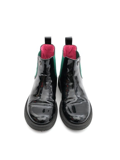 Perfect Black Leather Chelsea Boots for Kids with Green Elastic Panels