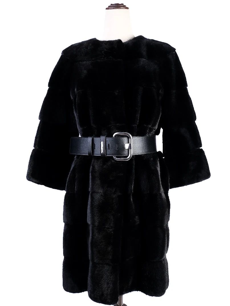 Excellent Antonio Didone Black Wool Fur Coat with Belt Size M
