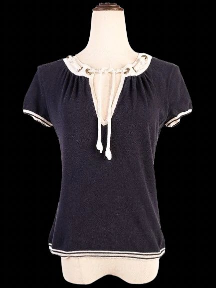 Excellent Moschino Navy Blue Blouse M Cotton Short Sleeve Women
