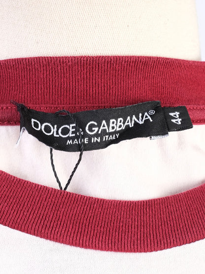 Excellent Dolce Gabbana White T-Shirt Red Trim Women FRITTO MISTO Graphic