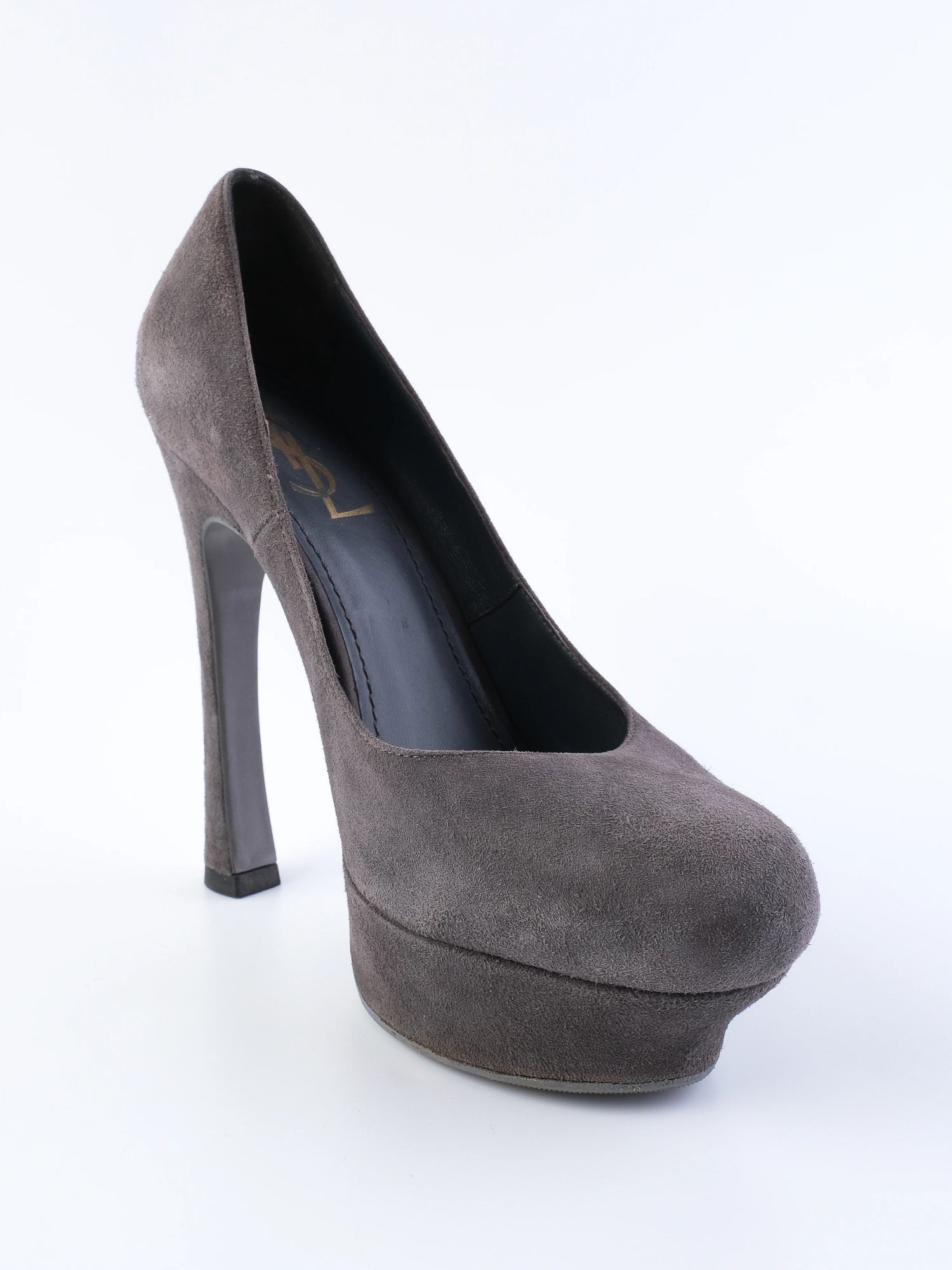 Excellent Yves Saint Laurent Gray Leather High-Heeled Pumps Size 39