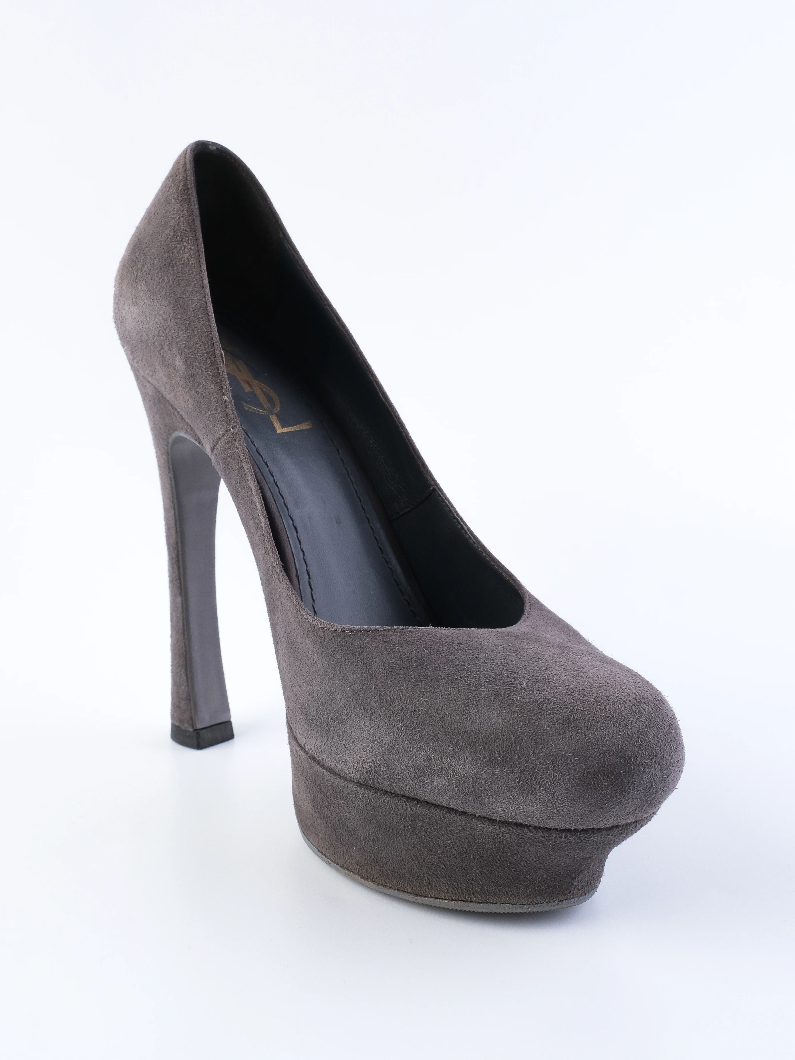 Excellent Yves Saint Laurent Gray Leather High-Heeled Pumps Size 39