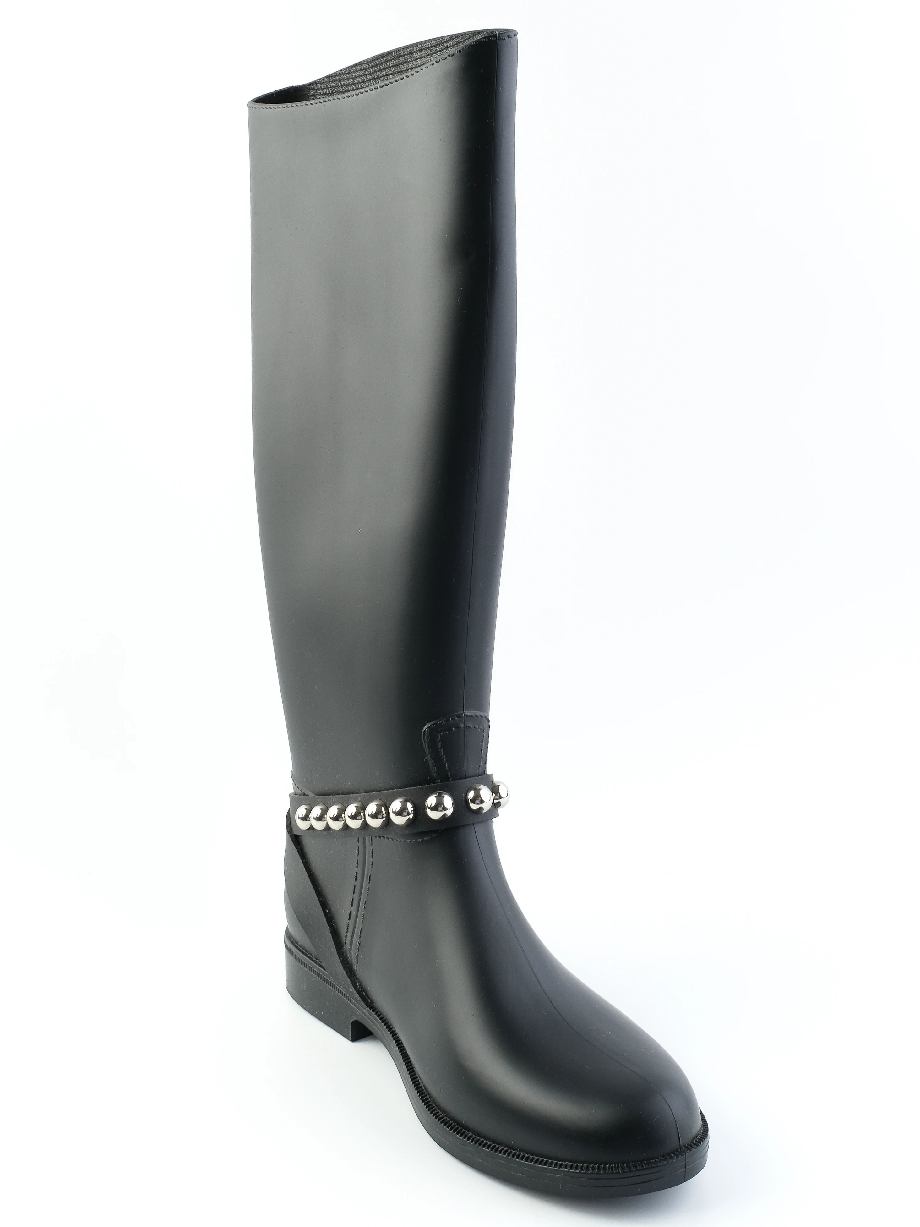 Perfect Red Valentino Black Leather Knee-High Boots with Silver Studs