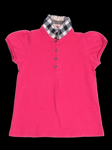 EXCELLENT Burberry Kids Pink Short-Sleeve Top Size 6 Checked Collar