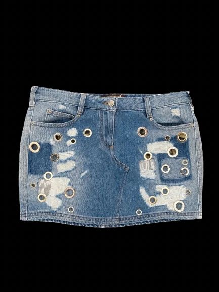 Roberto Cavalli Blue Cotton Denim Skirt with Distressed Design Size M