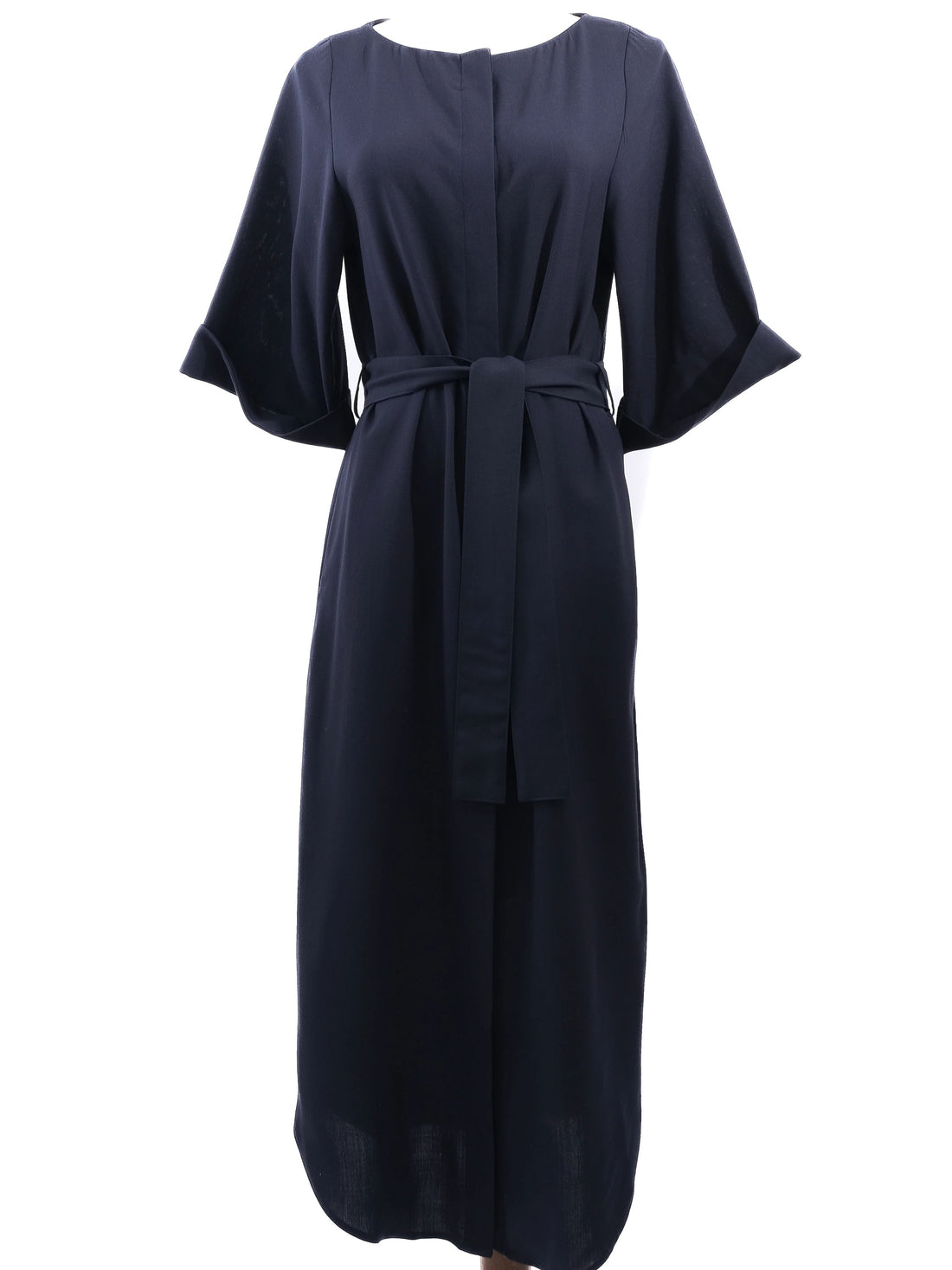 Excellent Cos Blue Wool Full-Length Dress with Belt Size XS