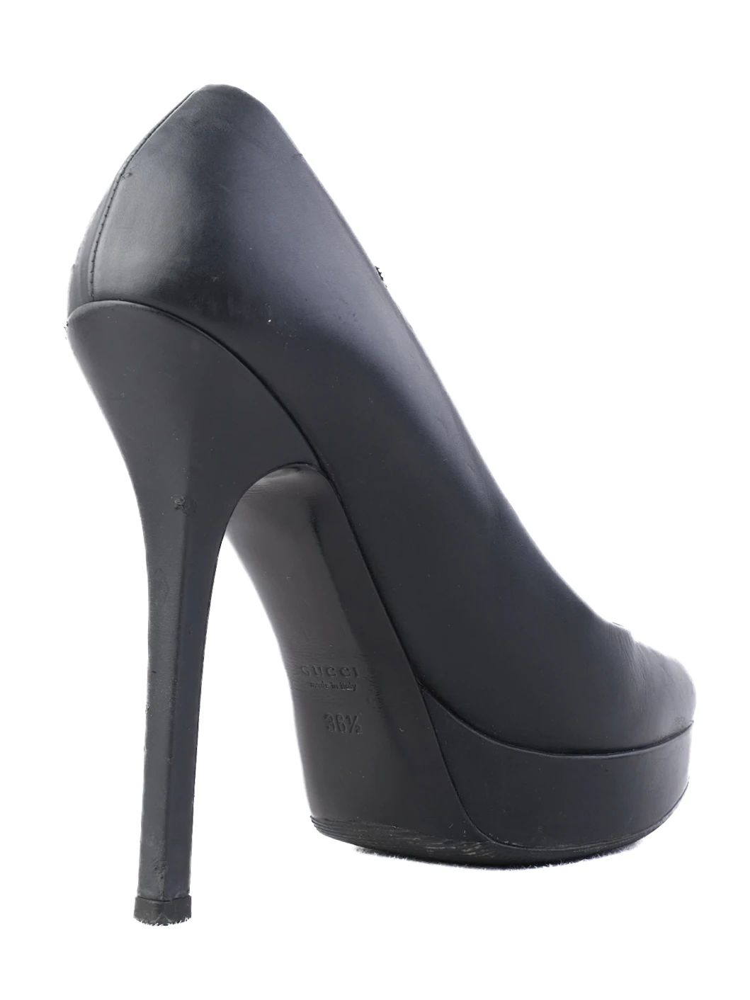 Excellent Gucci Black Leather High-Heeled Platform Shoes Size 36.5