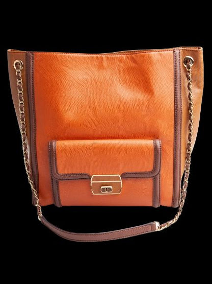 Moschino Orange Leather Handbag with Gold Chain Straps