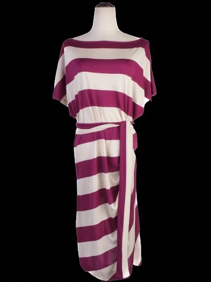 NEW By Malene Birger Striped Dress Maroon Cream Size XS