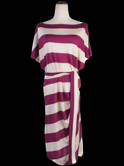 NEW By Malene Birger Striped Dress Maroon Cream Size XS