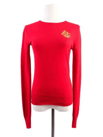 Excellent Ralph Lauren Red Cashmere Sweater Size S with Embroidery