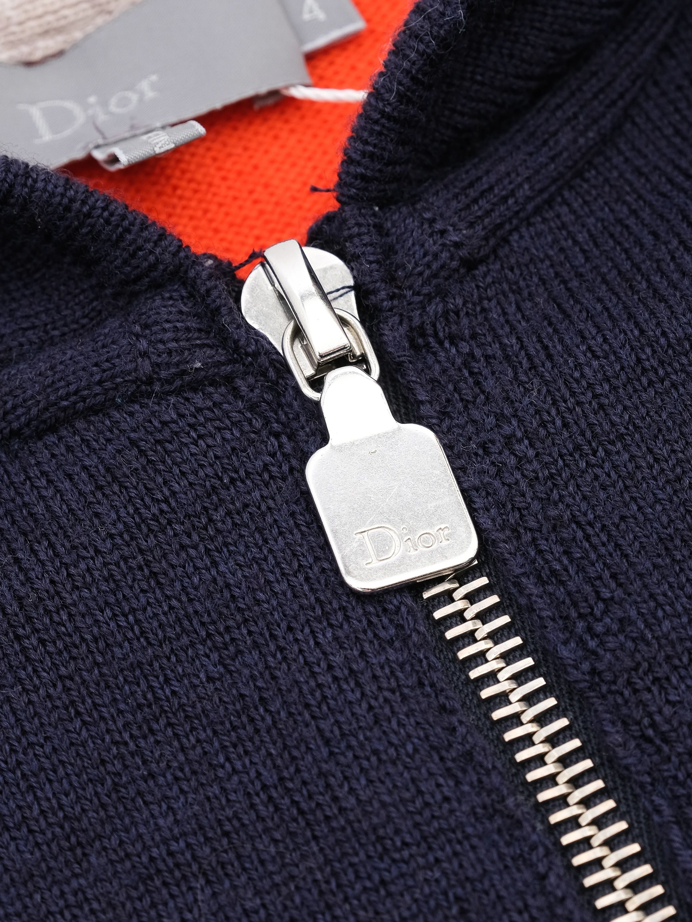 Excellent Dior Kids Hooded Sweater Size 4 Navy Orange Wool
