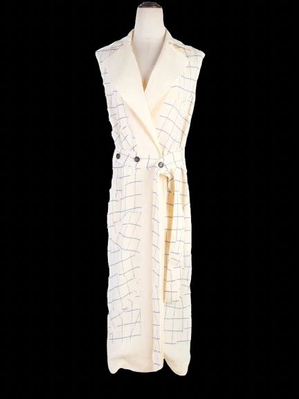 Victoria Beckham Sleeveless Trench Coat Blue Grid Pattern XS Excellent