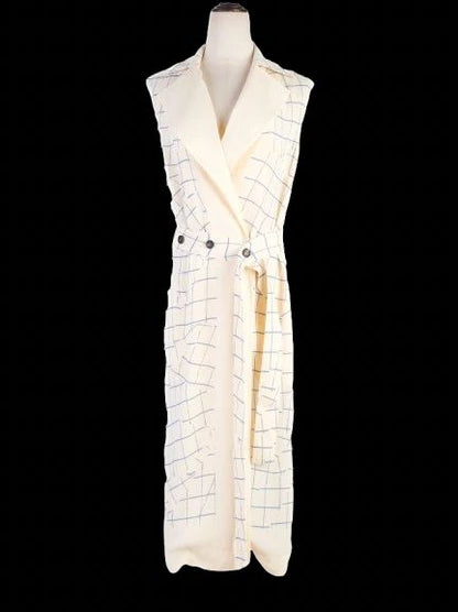 Victoria Beckham Sleeveless Trench Coat Blue Grid Pattern XS Excellent