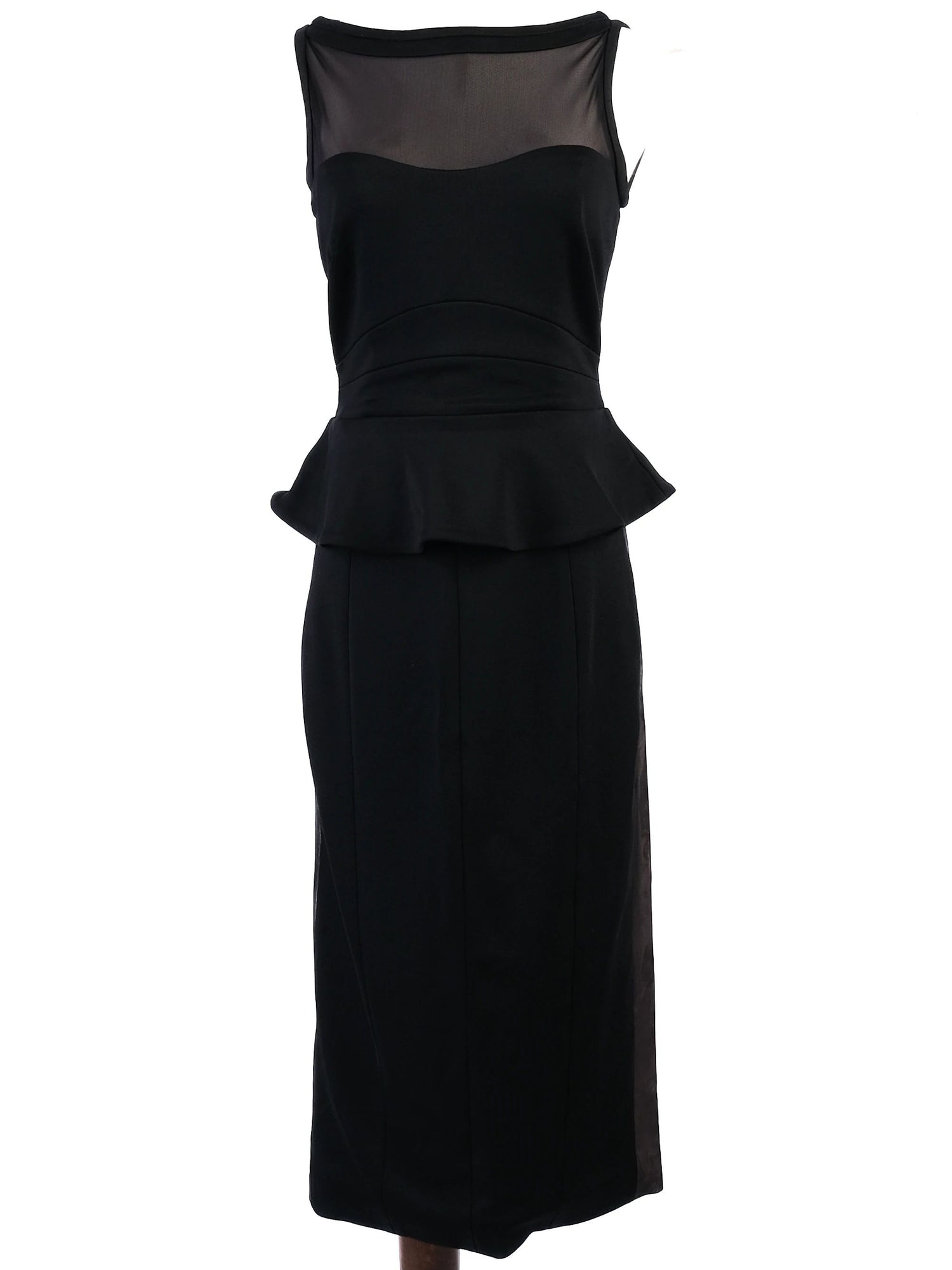 Excellent Karen Millen Black Viscose Dress Size M with Peplum Detail