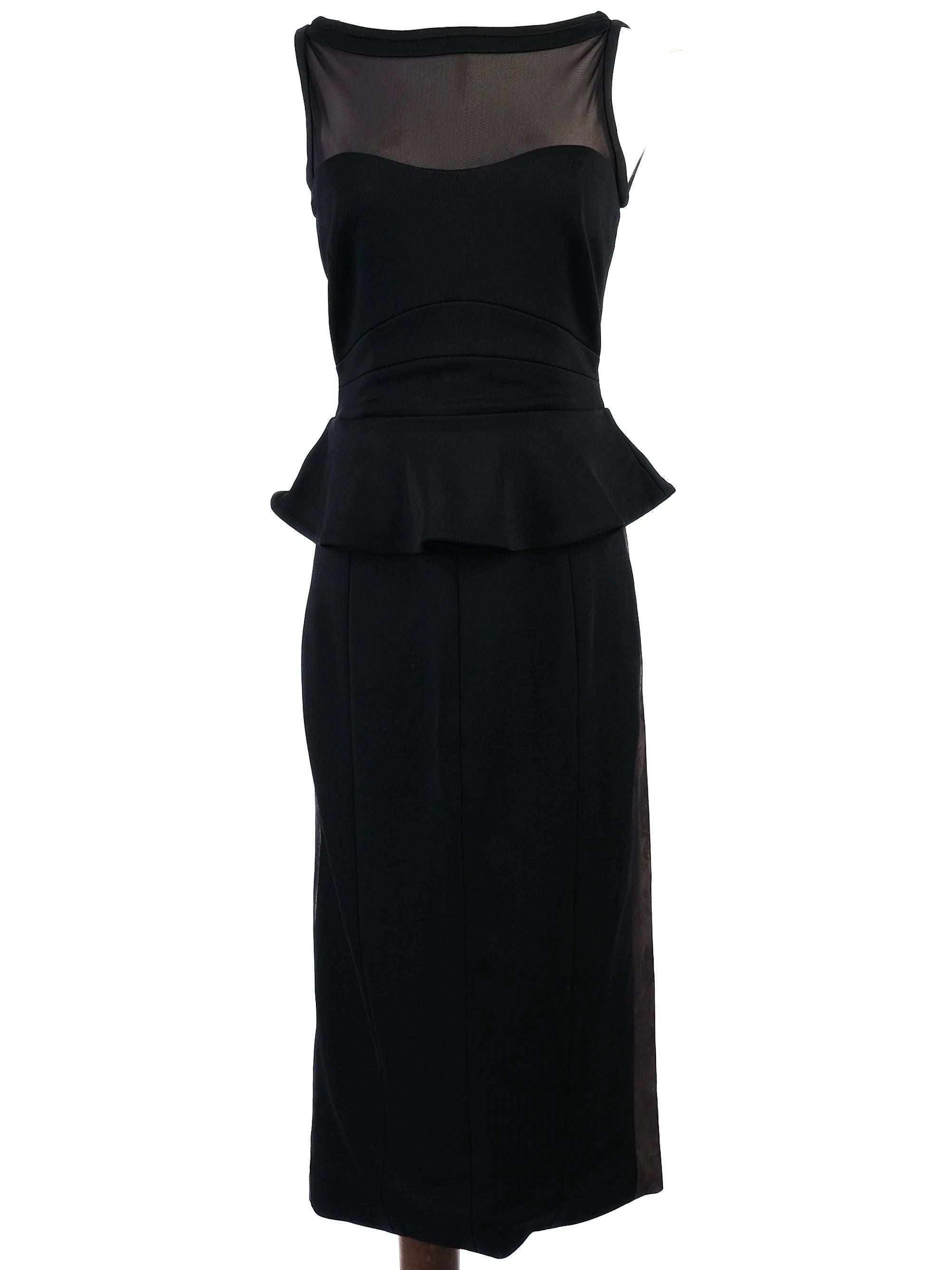 Excellent Karen Millen Black Viscose Dress Size M with Peplum Detail