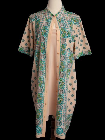 DKNY White Silk Long Shirt Dress Size M Paisley Pattern