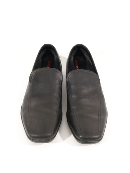 Excellent Prada Black Leather Slip-On Shoes Size 41 for Men