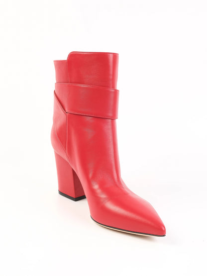 NEW Sergio Rossi Red Leather Ankle Boots Size 36.5 with Block Heel