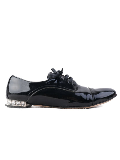 Excellent Miu Miu Black Leather Dress Shoes Size 36.5 with Rhinestones
