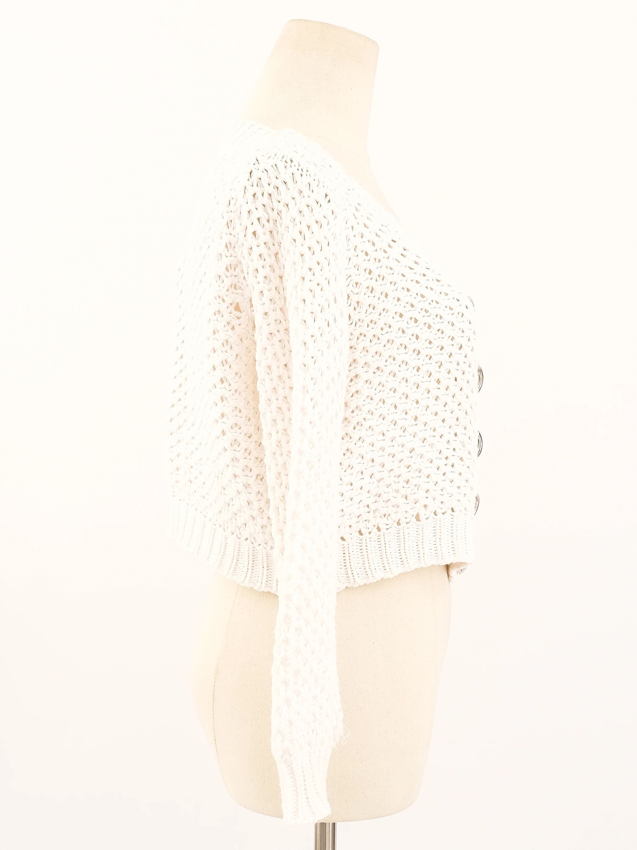 Excellent Burberry White Crochet Cardigan Size S Women&