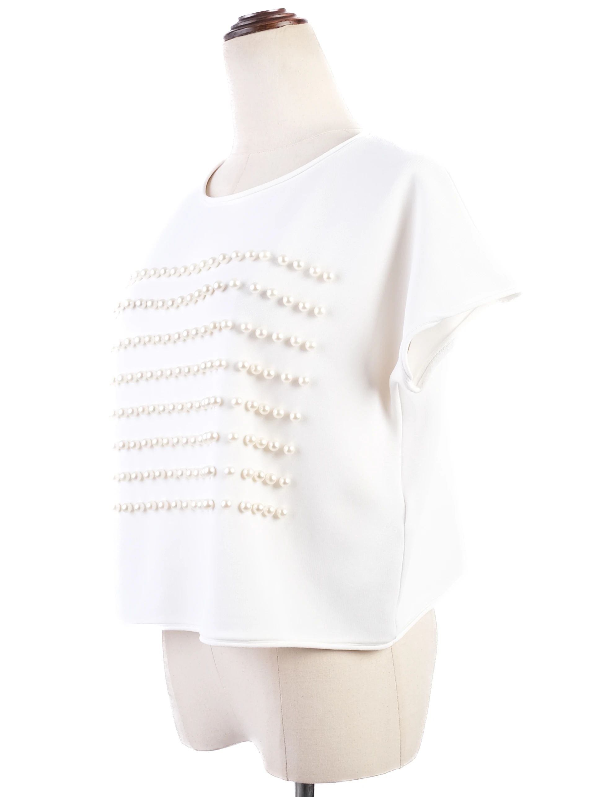 Excellent Giorgio Armani White Beaded Top Size M Women Viscose