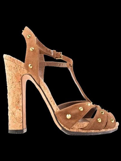 Excellent Gucci Orange High-Heeled Sandals Size 36 with Cork Heel