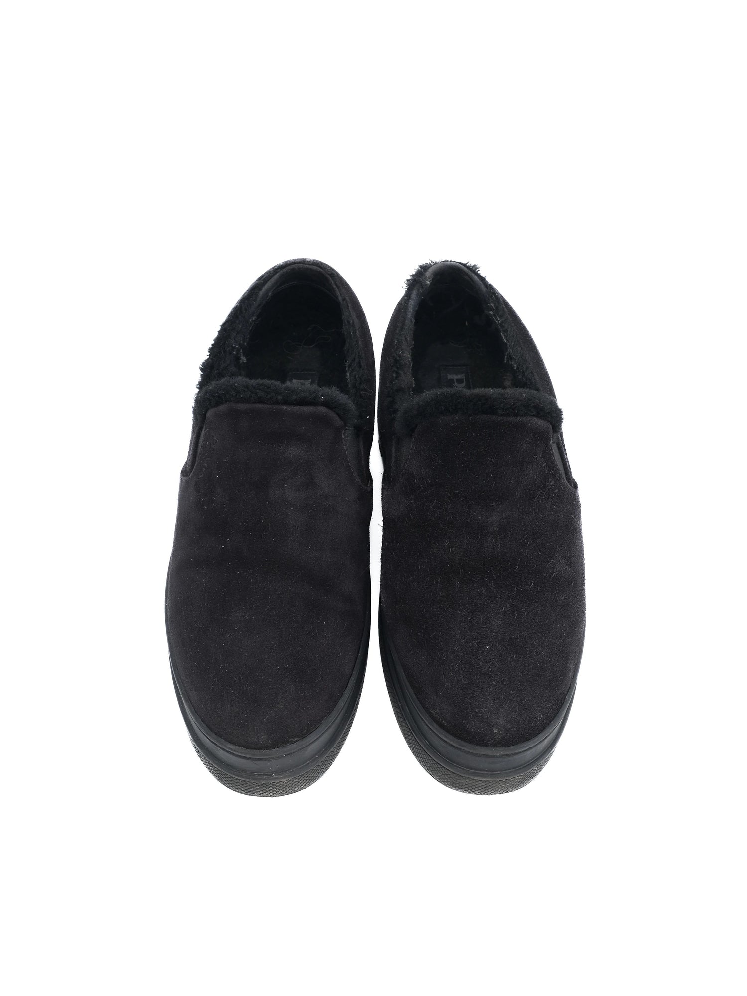 Excellent Prada Black Suede Slip-On Shoes Size 38 with Comfortable Lining