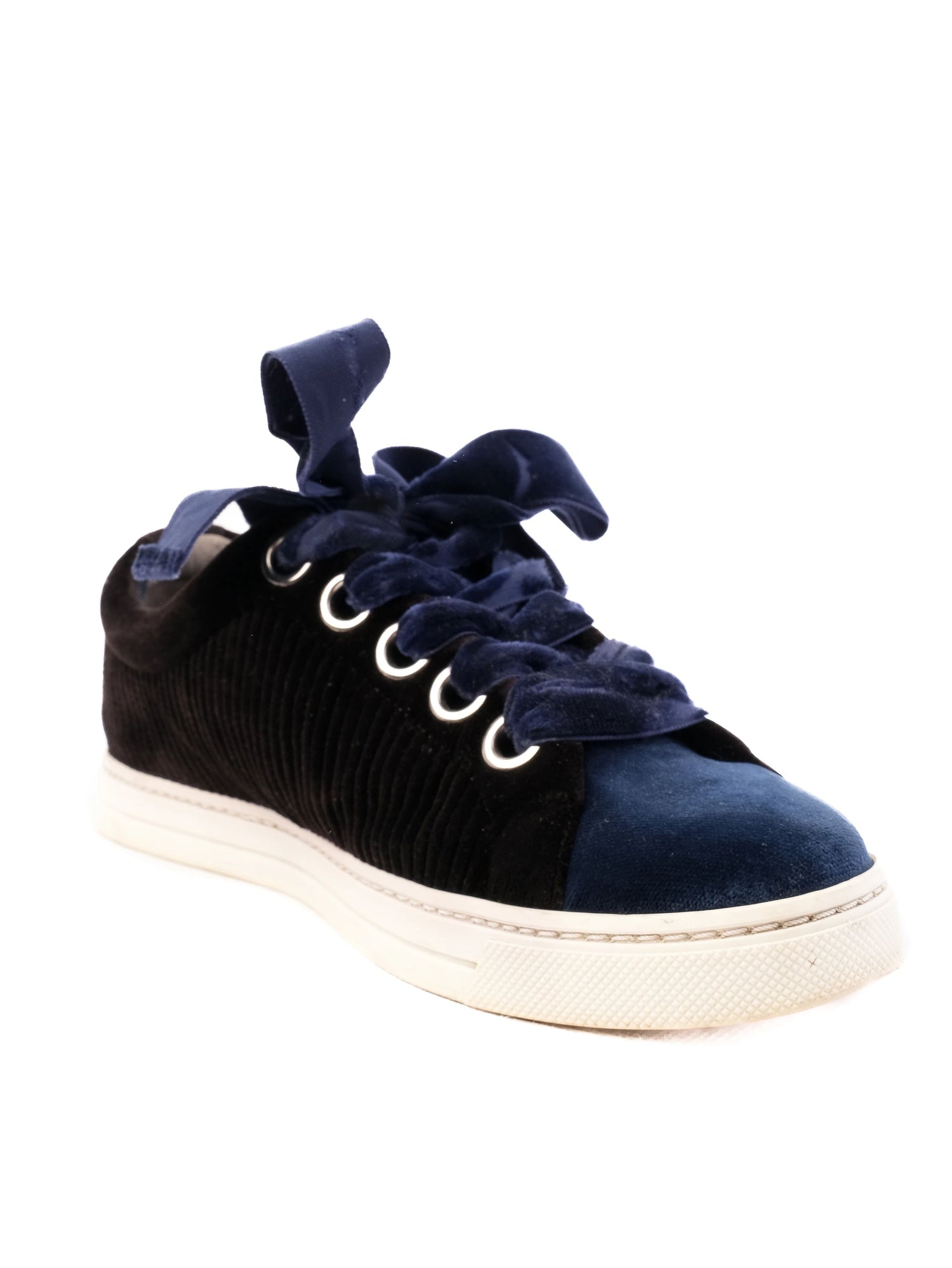 Excellent Fendi Black Fabric Sneakers Size 37 with Blue Accents