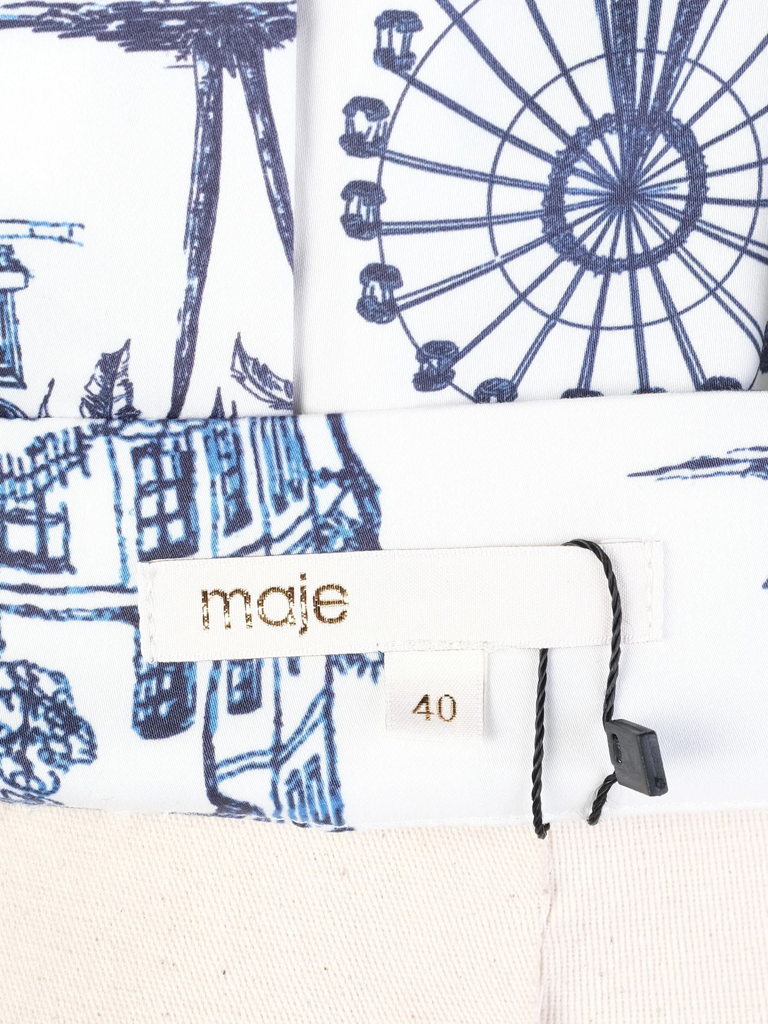 Excellent Maje White Skirt with Blue Toile Print Size S