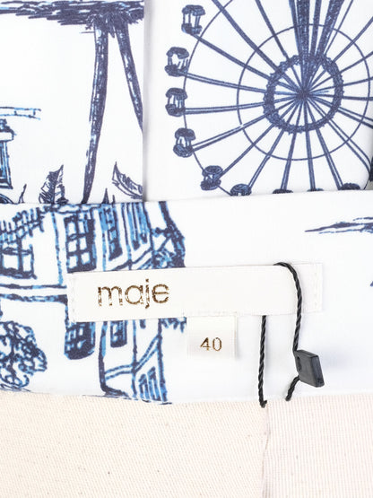 Excellent Maje White Skirt with Blue Toile Print Size S