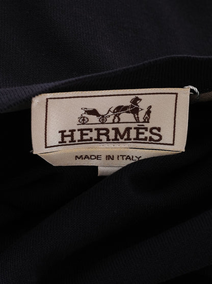 Excellent Hermes Blue Cotton T-Shirt Size L with Striped Trim