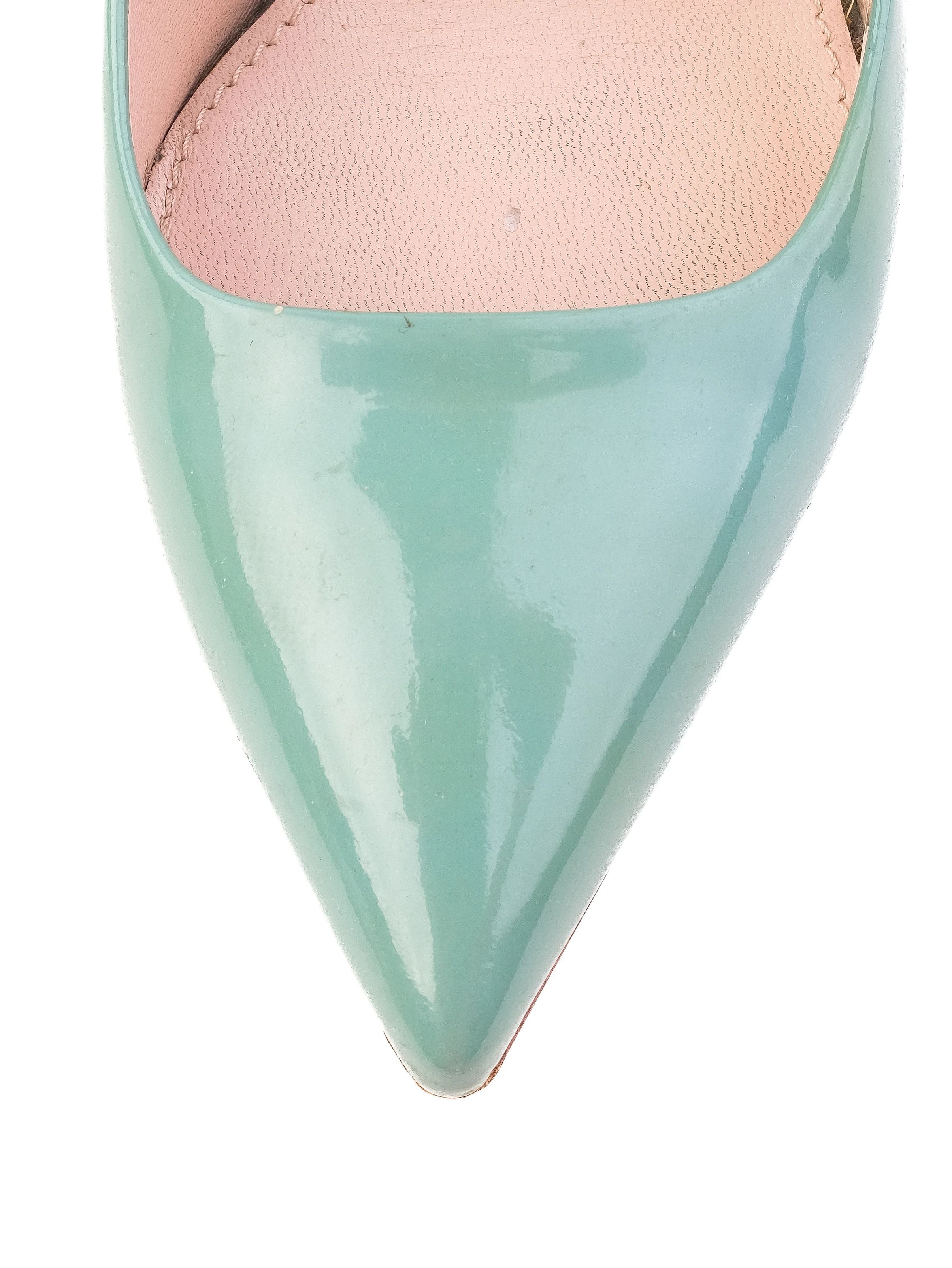 Excellent Miu Miu Green Leather High-Heeled Shoes Size 36.5