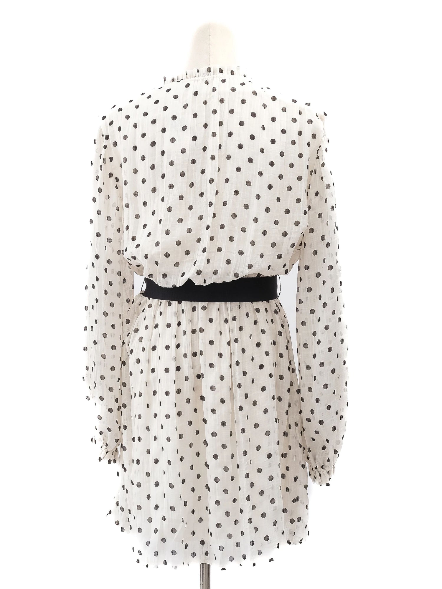 Excellent Maje White Polka Dot Dress Size S with Belt